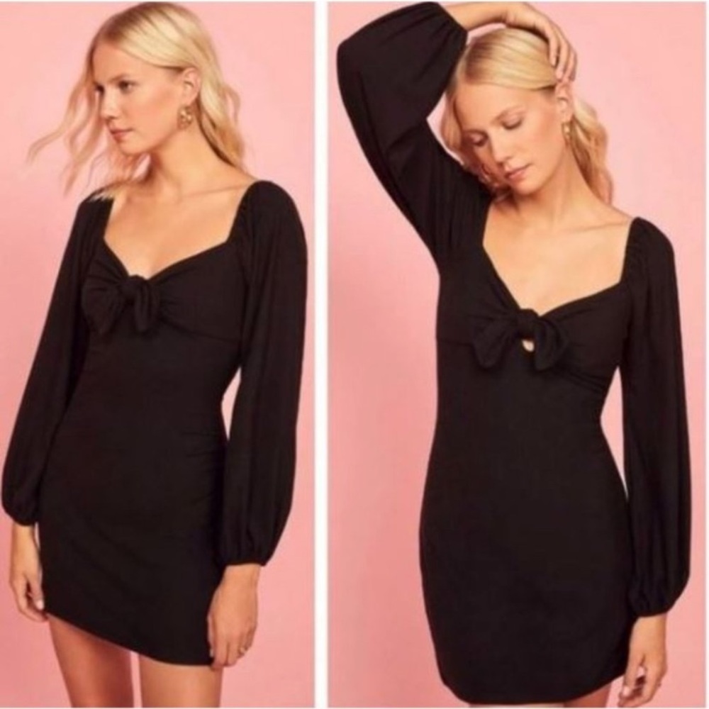 Reformation Frenchy Rib Knit Long Sleeve Mini Dress Tie Front